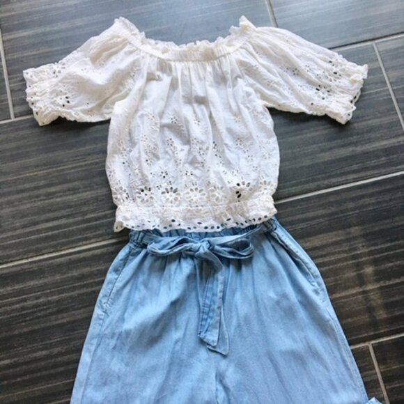 Angela Mara Lyocell denim blue paperbag tie up waist pants size xs - Picture 10 of 10